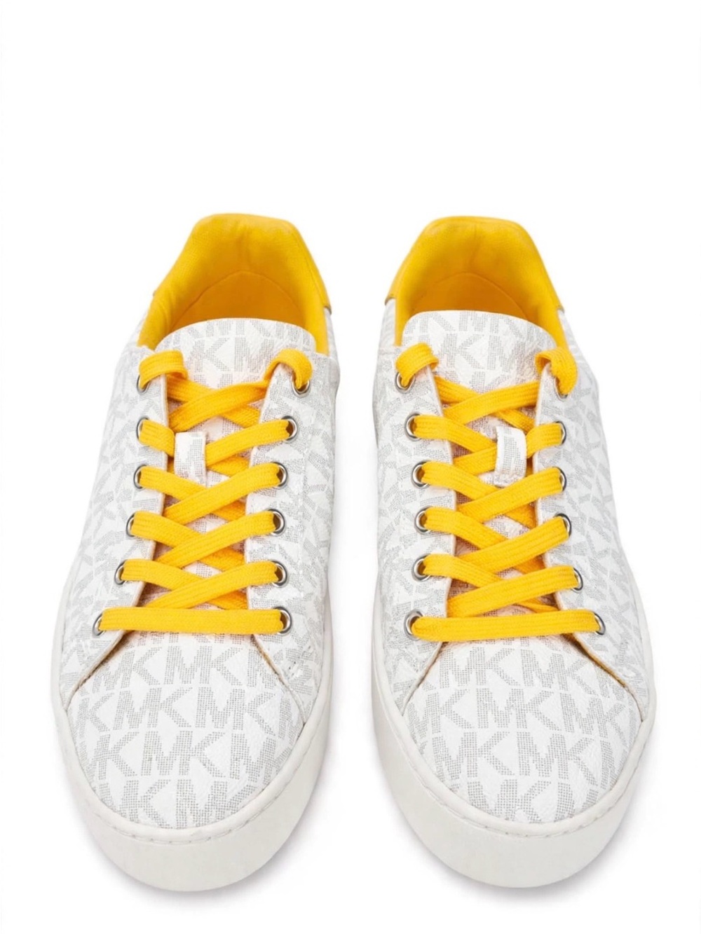 Michael Kors White MK Monogram Sneakers with Yellow Details